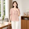 Pink ruffled short-sleeved top for women, a fresh and sweet summer fabric top details Picture